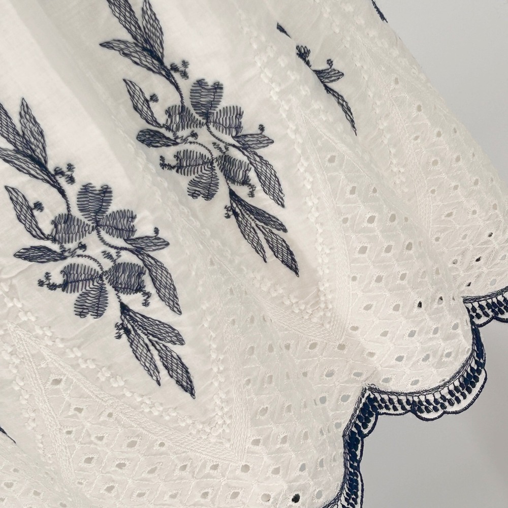 Kindred Embroidered Peasant Derby Dress White Blue Boho Cottage Smocked Medium - Picture 7 of 12